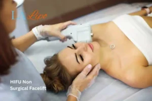 Woman having Hi-Fu to reduce wrinkles Chester.