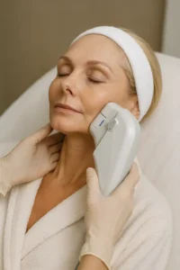 Woman receiving HIFU non surgical facelift treatment Chester