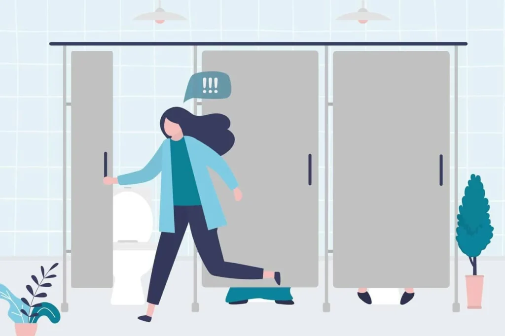 graphic of Urine incontinence Chester woman running to the toilet.