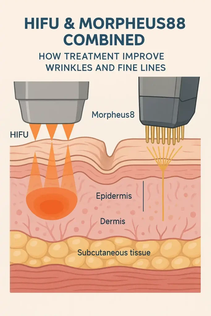 Diagram showing HIFU & Morpeus8 Chester and the benefits for reduction in wrinkles and fine lines