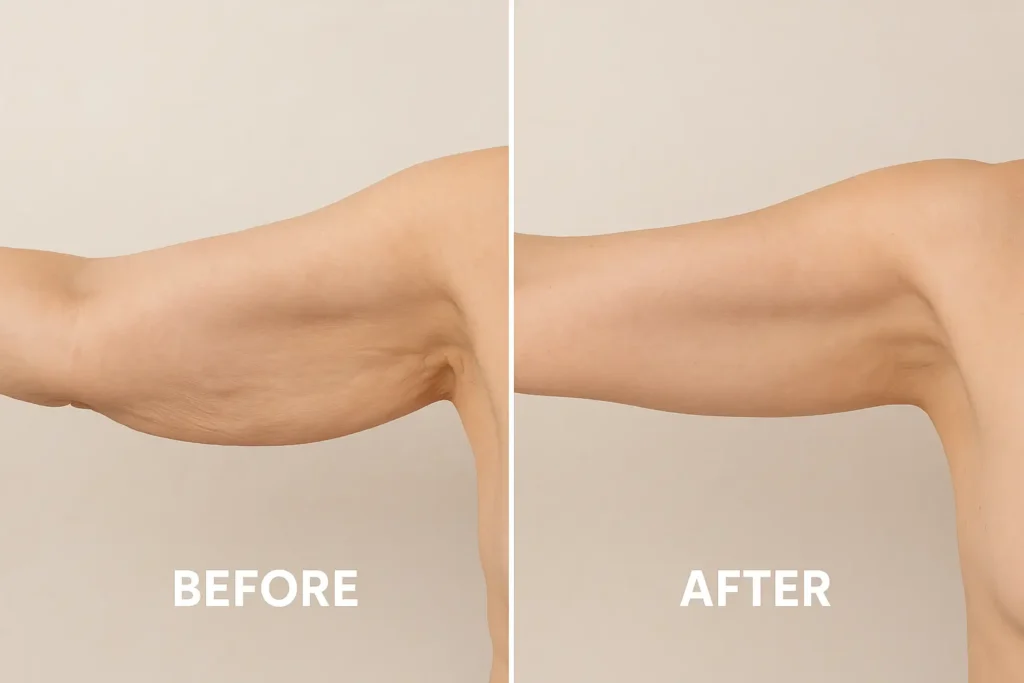 Picture of LA LIPO Chester before and after results of skin tightening treatment on the upper arms.